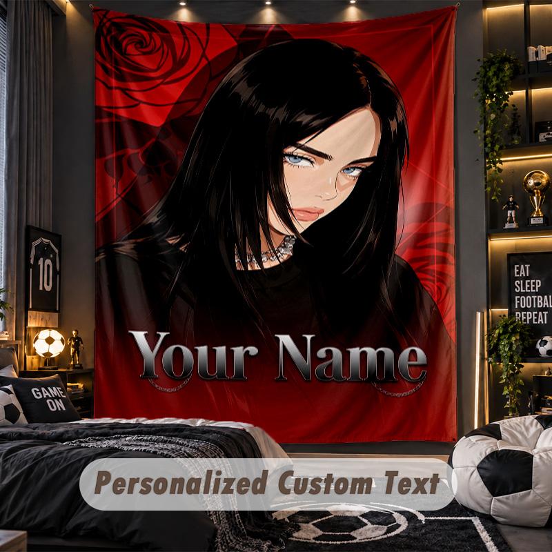 Personalized Wall Tapestry,Billie Eilish Custom Printed Name, Fabric Wall Art For Indoor Room Backdrop
