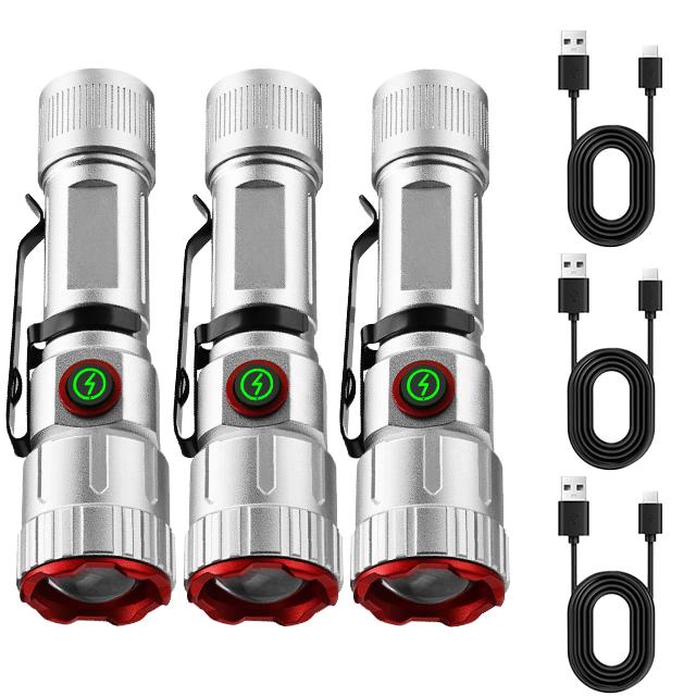 super bright 1000LM Mini Flashlight 5 Lighting Modes White laser Zoom Torch Built in Battery Type-C Rechargeable Emergency Lamp