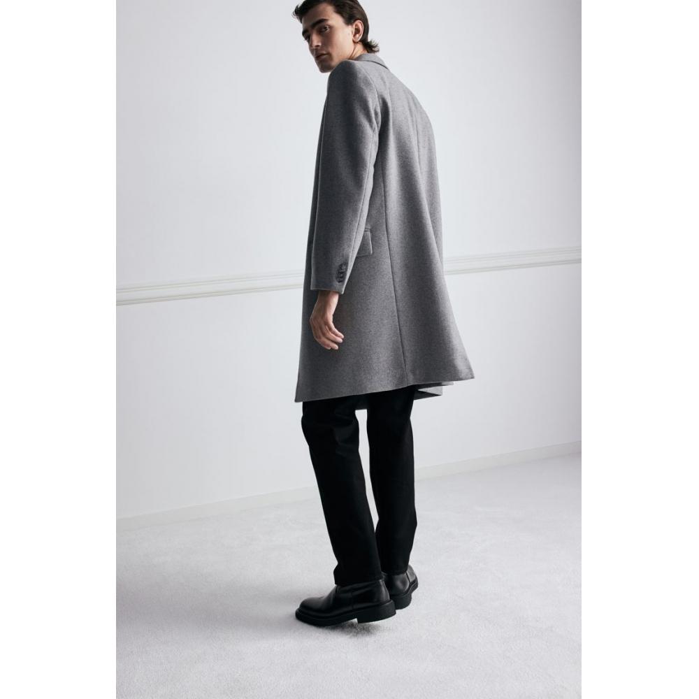 H M Wool Blend Coat Grey Melange