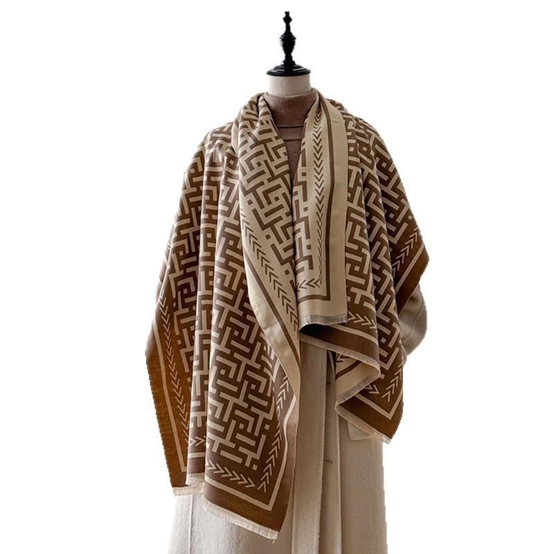 New tassel geometric maze shawl simple and versatile temperament jacquard warm scarf high-end women