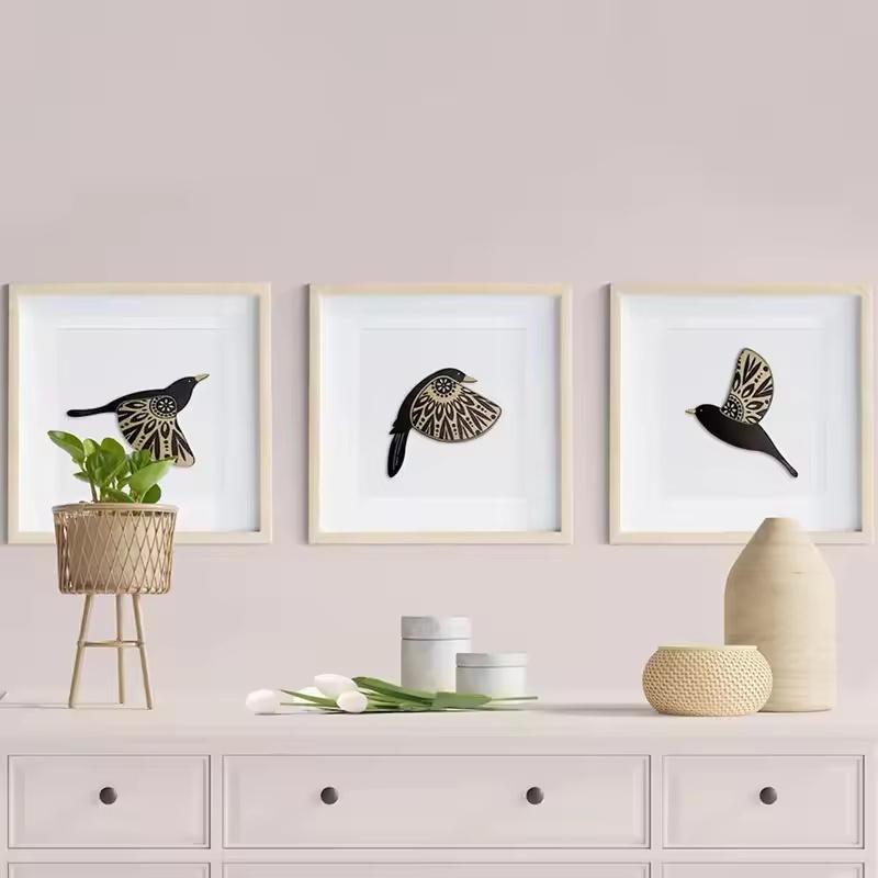5Pcs Wooden Black Bird Wall Decor Art Vintage Gothic Home Decor For Living Room Bathroom Kitchen Decorations Indoor Outdoor Gift