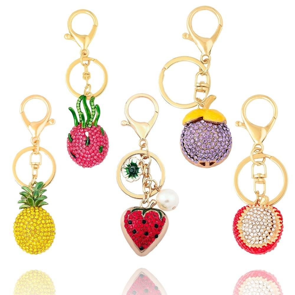 Cartoon Simulation Fruit Keychain Enamel Metal Key Rings New Fruit Bag Pendant Keychain Jewelry