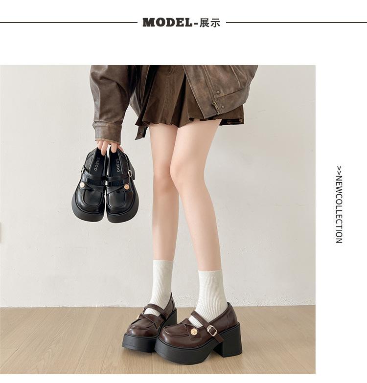 Black British style platform thick high heel small leather shoes women's 2025 new autumn skirt JK Mary Jane single shoes