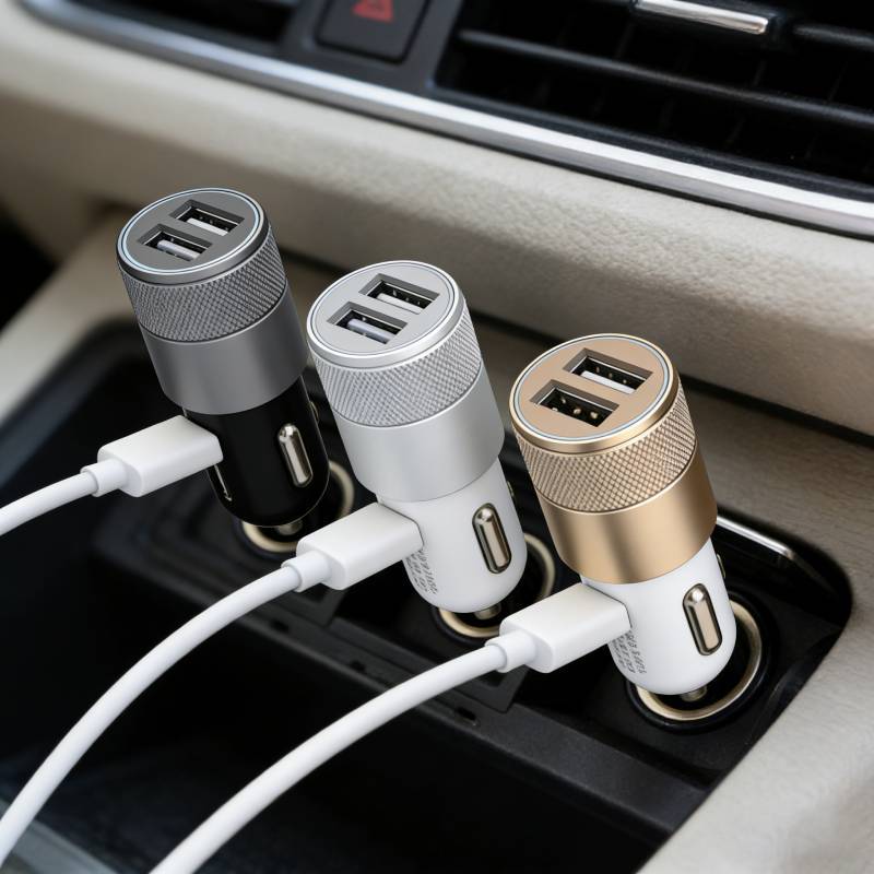 Universal Car Power Adapter With Dual Usb Ports Aluminum Alloy Fast Charger For Smartphones And Tablets