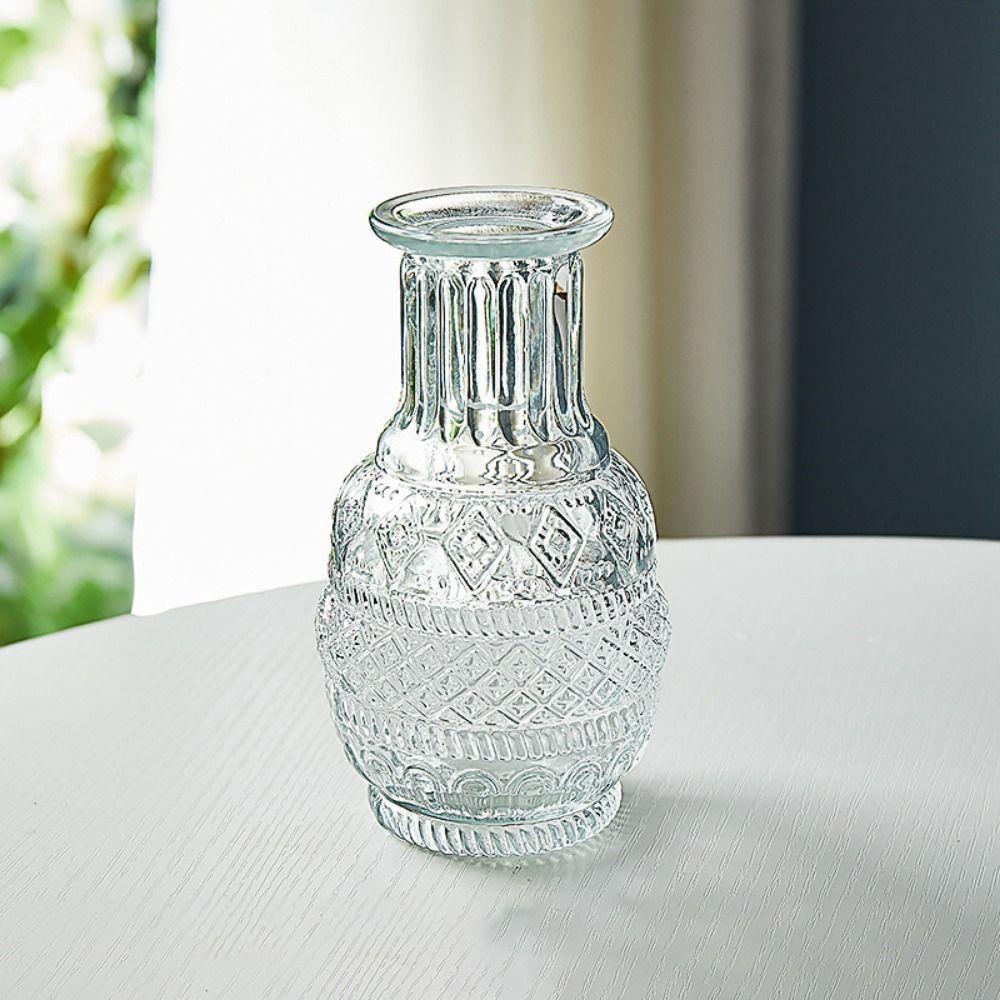 Einfache Transparent Hydrokultur Vase Geprägte Druck Mini Glas Vase Blume Anordnung