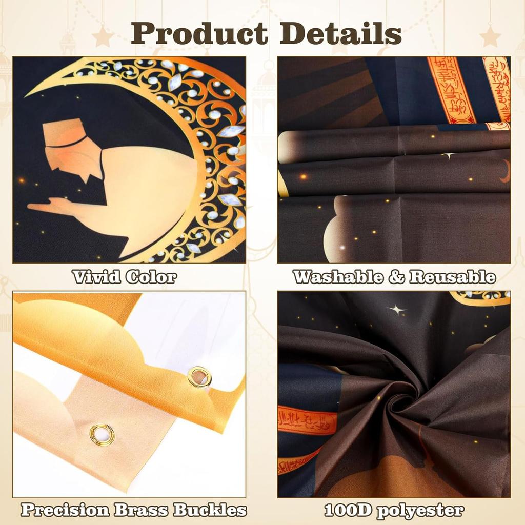 Umrah Mubarak Banner, 59×35 Inch Large Photo Booth Ramadan Mubarak Banner, Hajj Kaaba Background Ramadan Decorations for Home lslamic Muslim Eid