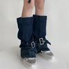 Women Japanese Punk Buckle Strap Leg Warmers Harajuku Aesthetic Streetwear Baggy Loose Denims Leg Sleeve Foot Covers