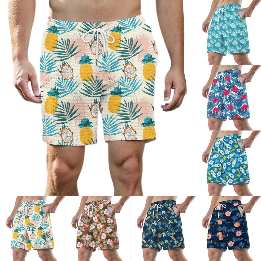 Pantaloni scurți sport imprimați la modă pentru bărbați, cu talie elastică și buzunar, pantaloni scurți de sală