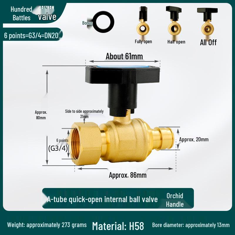 High-Flow Copper Ball Valve with Quick Connect for Fan Coil Units, Dual Thread Male and Female, 1-Inch and 3/4-Inch Options