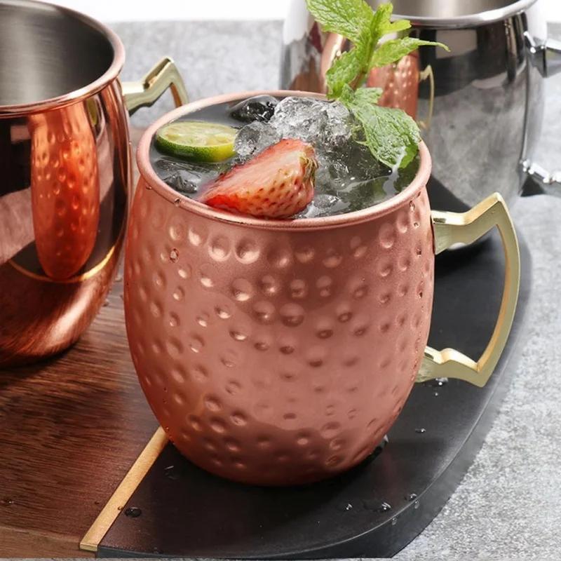 1 Stück Cocktail-Weinbecher Moscow Mule-Becher Edelstahl gehämmert Kupfer überzogen Bier Kaffeetasse Bar Drinkware Champagnerbecher