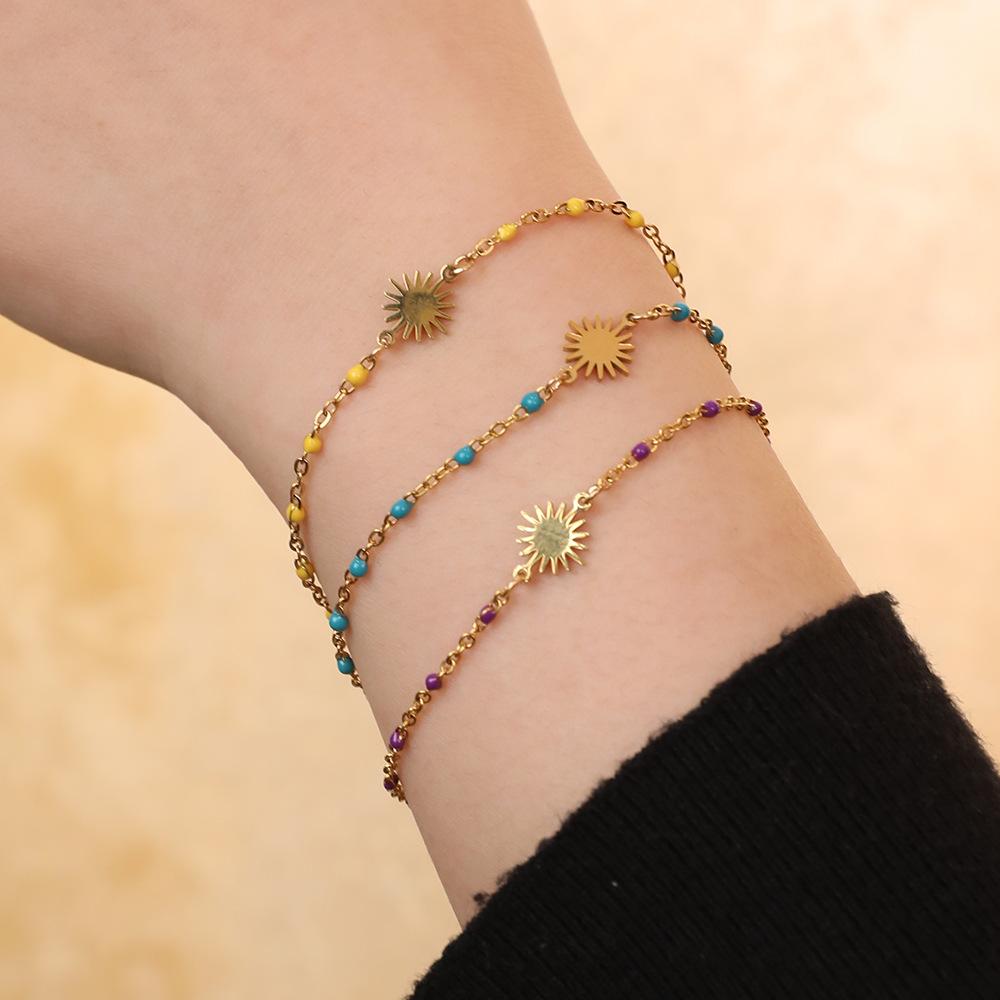 1pc Fashion Stainless Steel Bracelet Sun Enamel Drop oil Bracelet for Woman Summer Beach Party Jewelry