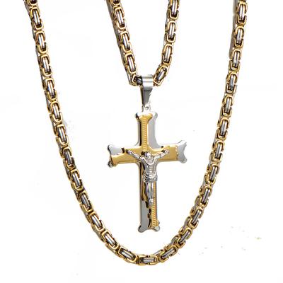 60Cm/24Inch Titanium Steel Jesus Christ Crucifix Cross Pendant Necklace For Men