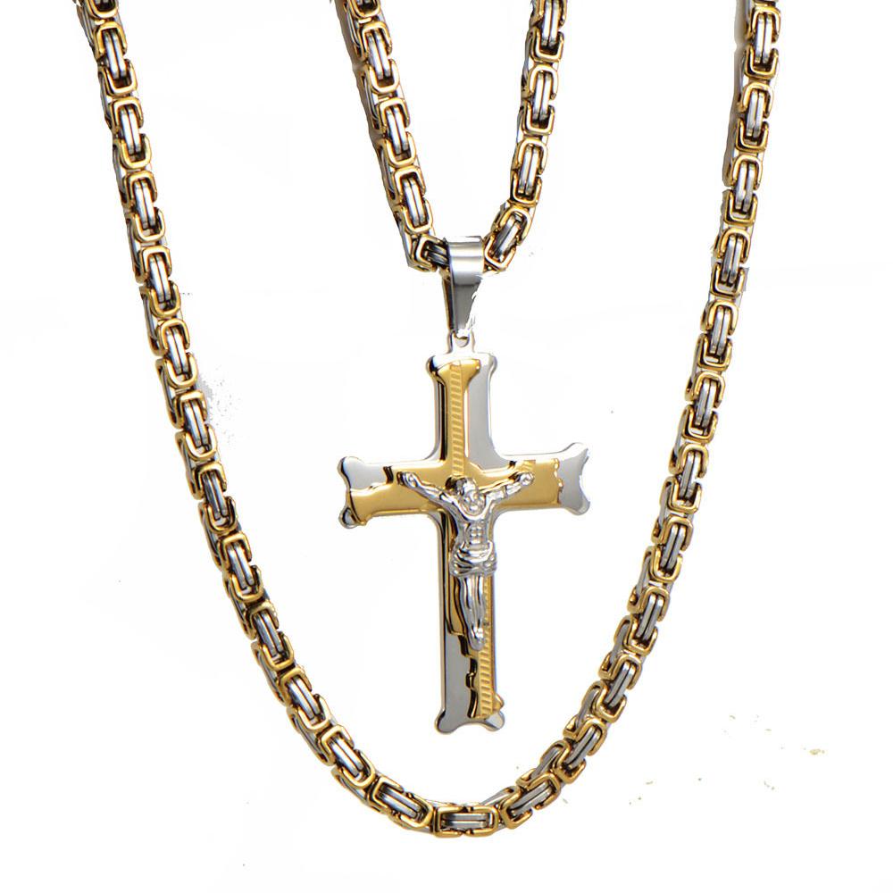 60cm/24inch Titanium Steel Jesus Christ Crucifix Cross Pendant Necklace for Men