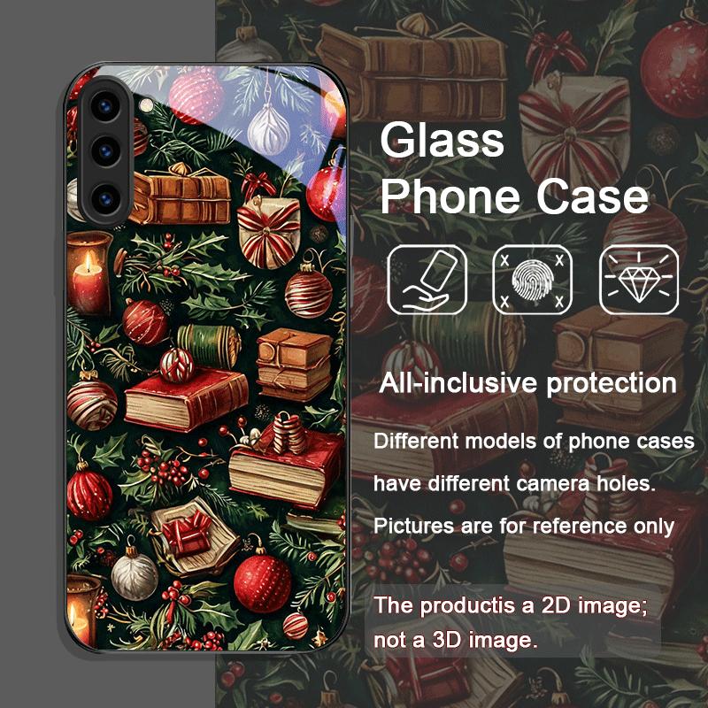 Bookshelf Christmas Decorations Print Tempered Glass Phone Case for Samsung Galaxy S25 Ultra S24 S23 Plus S22 S21 S20FE 5G Cover