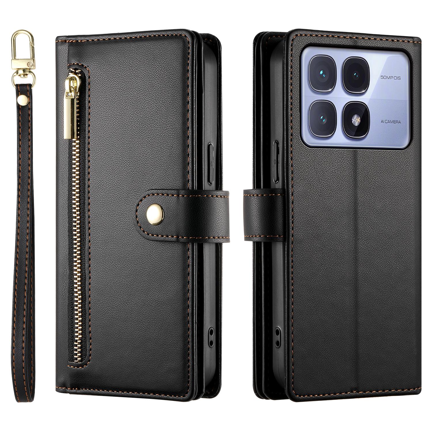

DF-011 For Xiaomi Redmi K70 Ultra Case Zipper Pocket Wallet Leather Phone Cover with Straps E