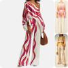 2026 Spring Women's Fashion Set: Printed Loose Batwing Sleeve Top & Waist-Cinching Wide-Leg Pants