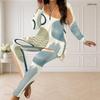 Women Plus Size Printed Half Zip Long Sleeve Longline Top Fitted Pants Two Piece Set