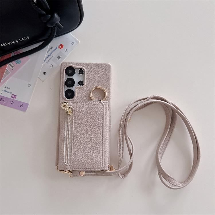 Applicable To Samsung S25Ultra Mobile Phone Case, Lychee Pattern Zipper Bag S25FE Messenger Card S24plus Protective Case