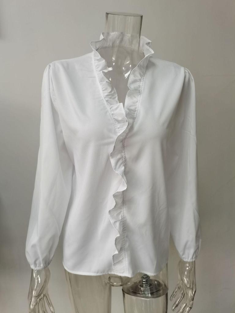 Frühling/Sommer 2023 Damen Langarm Rüschenbluse Europäischer & Amerikanischer Stil