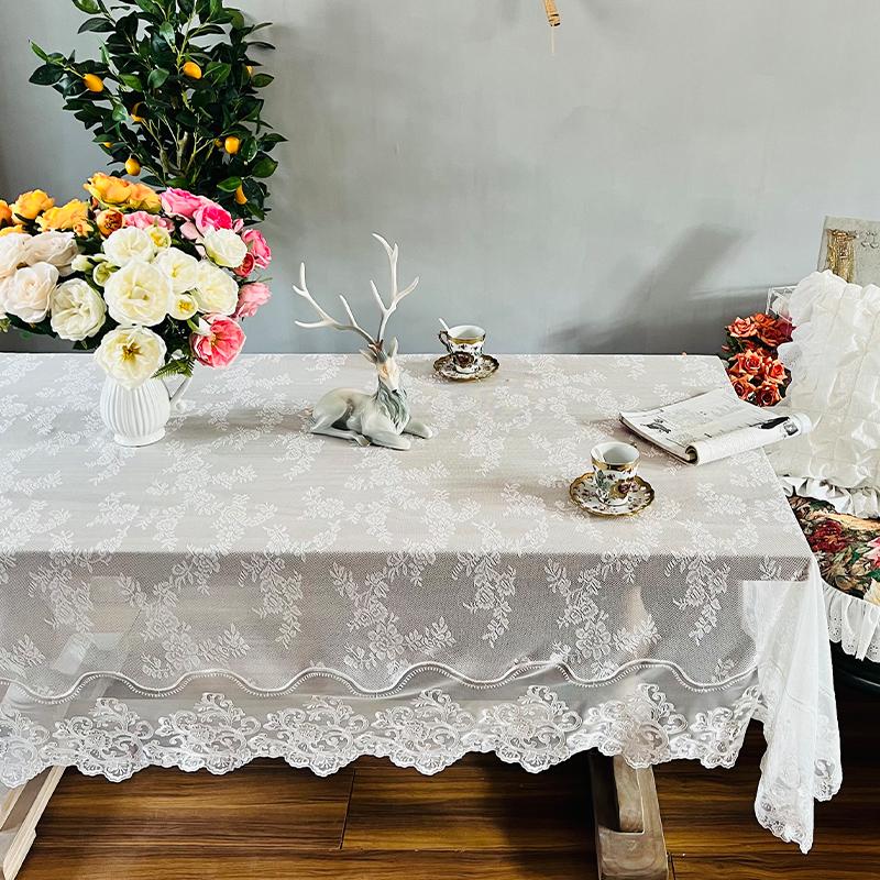Nordic Style Home Decorative Dining Table Cloth White French Lace Round Tablecloth Simple Modern Rectangular Coffee Table Cover