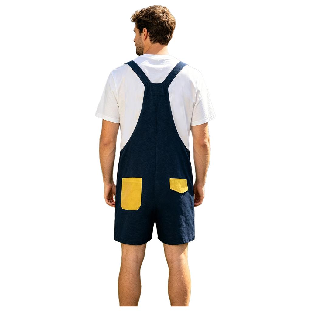 S-XXL Tuta Pigiama da Uomo con Stampa Dinosauro Cartone Animato Colore a Blocchi Posteriore Tasche Spallacci Regolabili Shorts a Salopette Tuta Pigiami