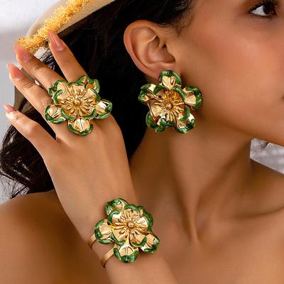 Mode Bloemen Oorbellen Ring Armband Set