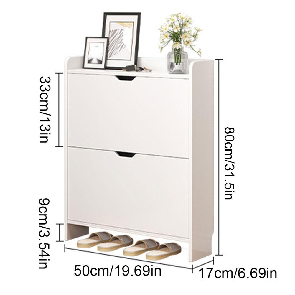2-Tier Wooden Shoe Organizer Cabinet W/ Flip Drawers Free-Standing Shoe Cabinet Space Saving Slimming Shoe Rack for Home Hallway белый