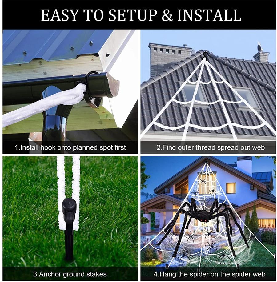 Spider Web Halloween Decorations 5M Giant Triangular With Spider