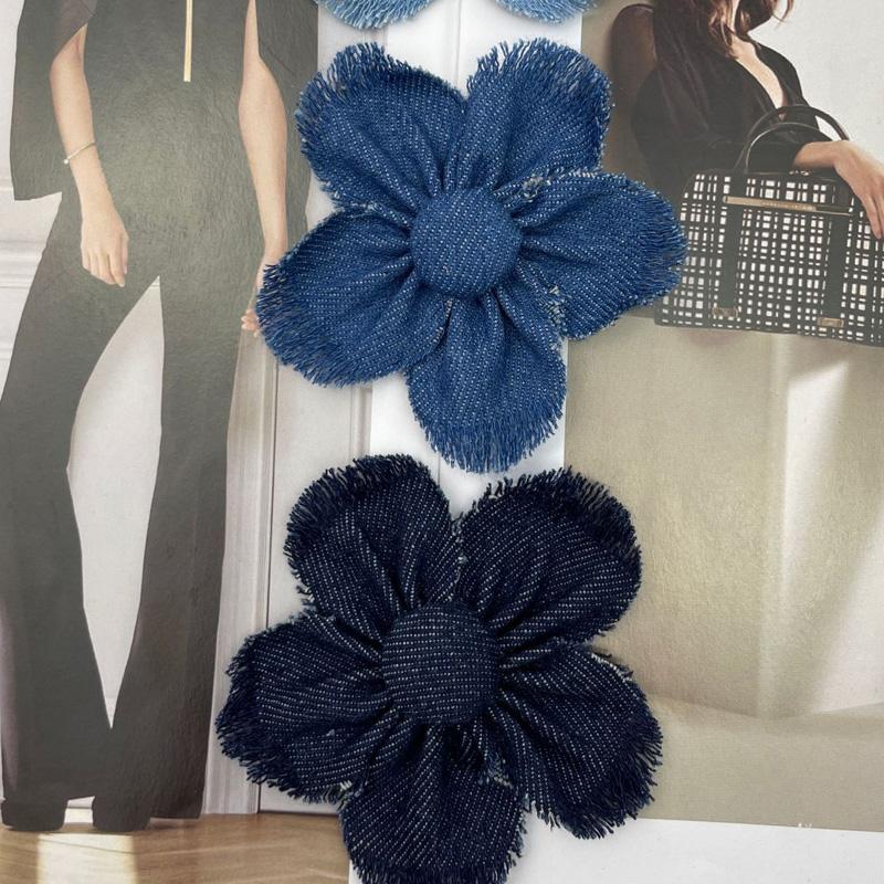 1PC Headwear Accessories Crafts Supplies Sewing Applique for Clothes Decoration Denim Cloth DIY Blue Flowers