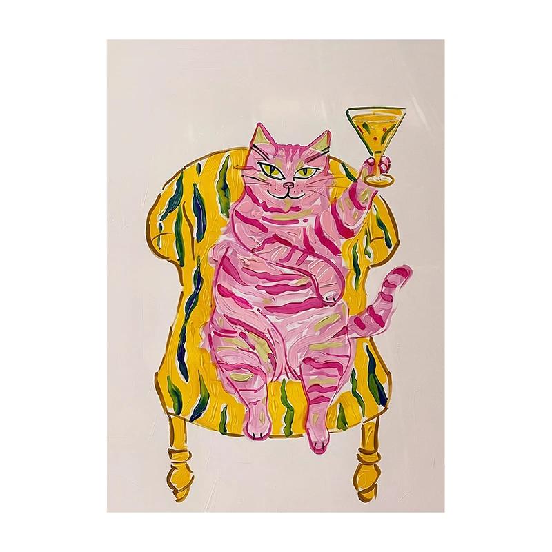 Poster Decorazione Bagno Massimalista Pittura su Tela Gatto Trendy Stampa Dopamina Estetica Kitsch Quadri per Decorazione Casa