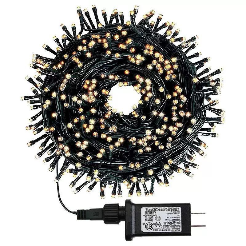Low-Voltage Dark Green Wire Twinkling Star Fairy Lights - Outdoor Christmas LED String Lights for Courtyard Decoration.