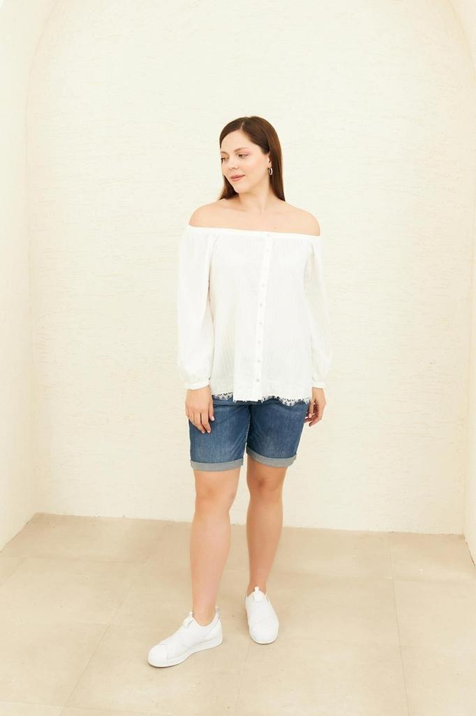 Women's Big Size Blouse Yellow Collar Elastic Woven Blouse