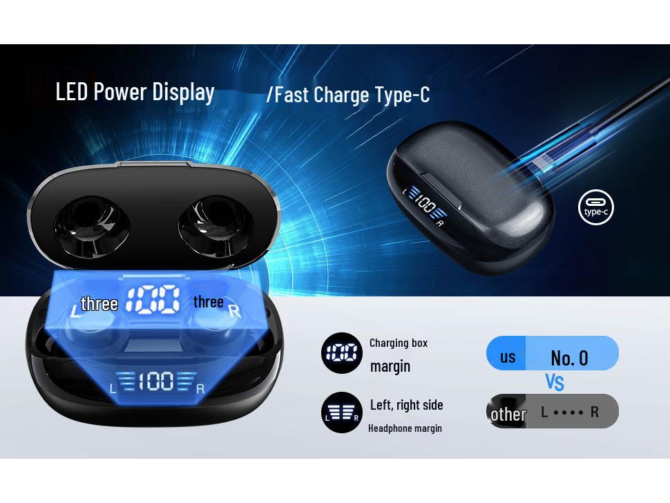 New TWS Wireless Bluetooth 5.3 Earbuds: Mini Sports Noise-Cancelling Digital Display