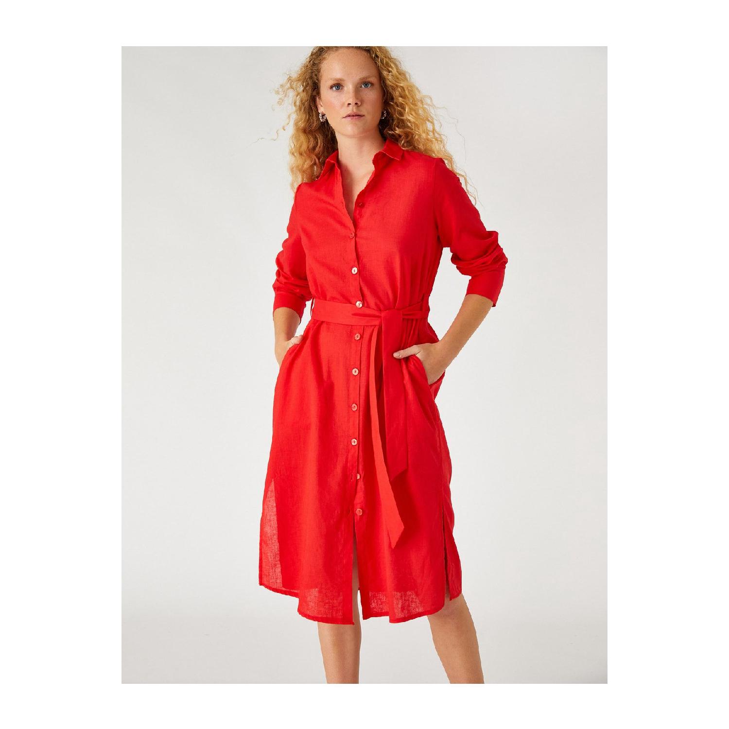 

Платье-рубашка миди из смесового льна 42 белый