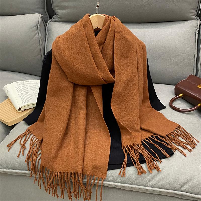 Luxury Solid Cashmere Scarf Women Winter Tassel Shawl Pashmina Big Size Handkerchief Lady Soft Outdoor Windproof Ski Bufanda