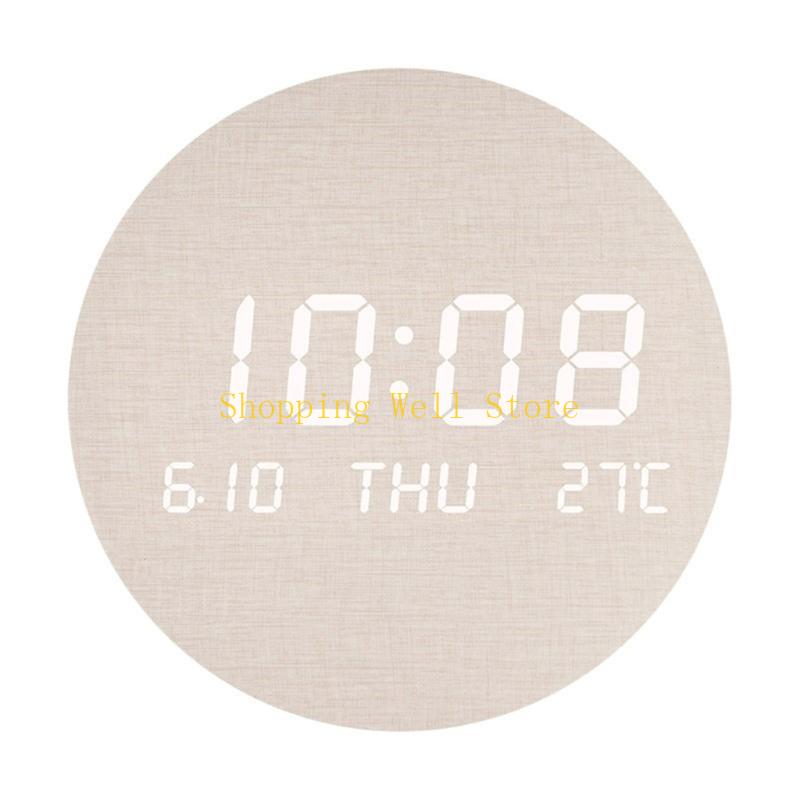 KX4B Stylish Cotton Linen Designs LED Clock Wall Clock with Brightness Control for Living Room Decors Digital LED Display