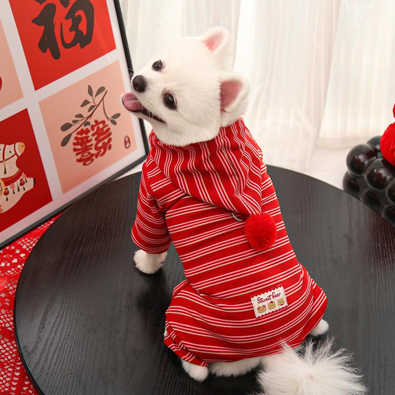 New Year Festive Red-striped Cashmere Pet Four-legged Coat, Warm and Cozy for Dogs and Cats.