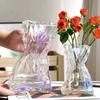 Modern Glass Flower Vase Wrinkled Flower Bottle Hydroponic Plants Pot Table Decorative Vase Home Office Desktop Decoration