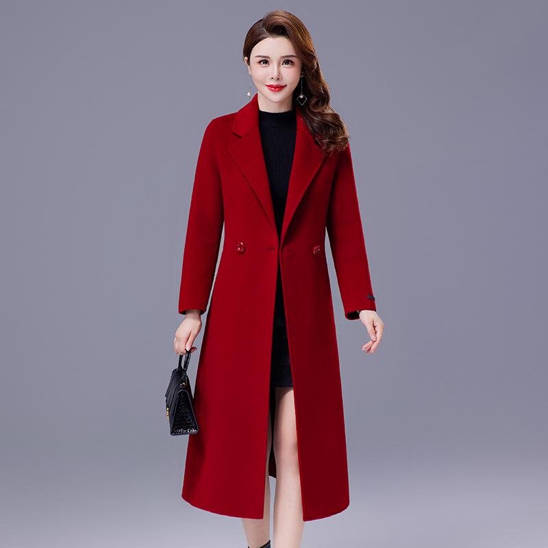 Double-Sided Woolen Coat for Women, Long Over-the-Knee Slim Fit, 2026 Autumn/Winter Trendy Style for Middle-Aged Mothers.