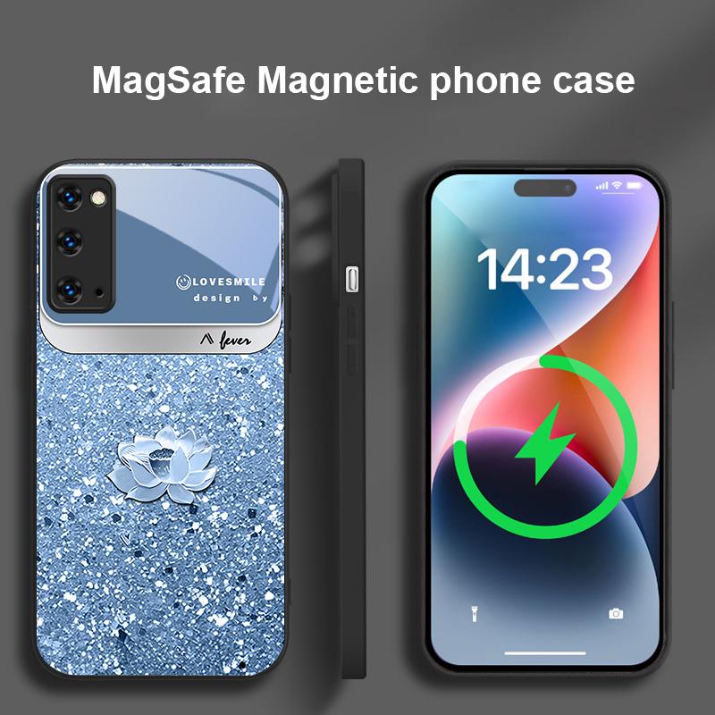 Pink Gradient Lotus For Samsung S25 S25 Edge S25Ultra S8 9 10 20 S21 Pro 22 Plus S23 FE S24 Ultra Magsafe Glass Phone Case