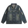 Autumn New American Breasted Lapel Grinding Wash Jacket for Youth Retro Denim Jacket