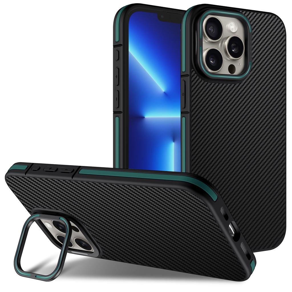 For iPhone 13 Pro Max Case PC Lens Frame+TPU Phone Cover Carbon Fiber Texture