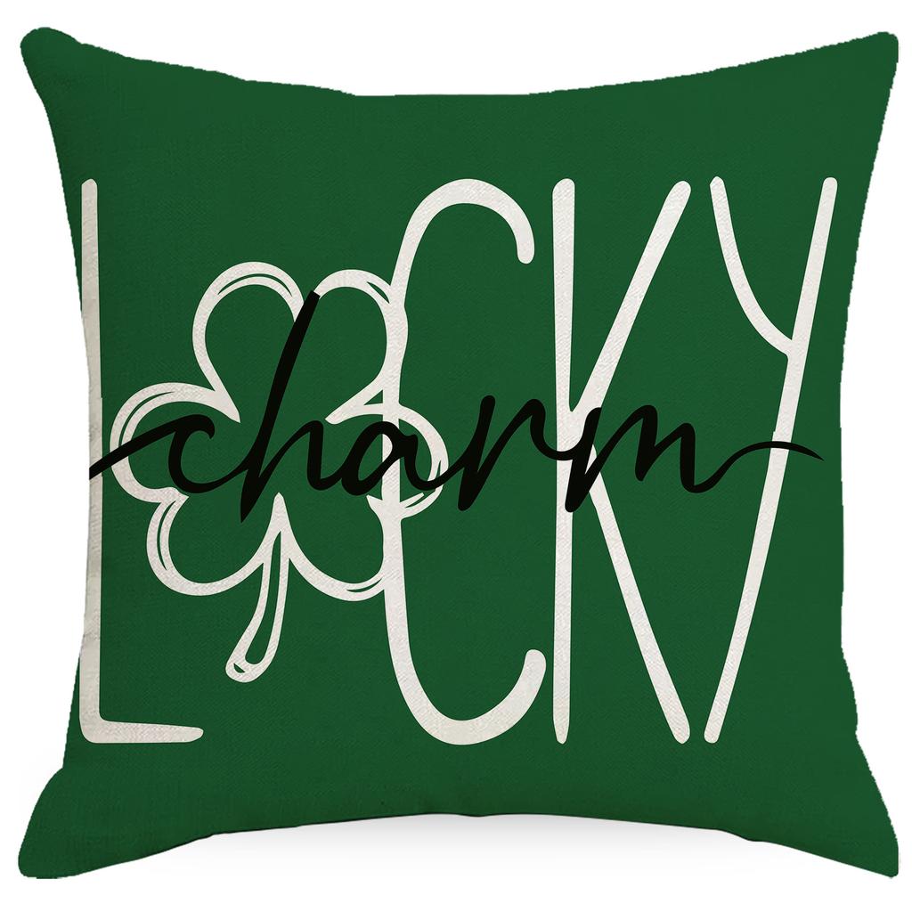 St. Patrick's Day Pillowcase Green Plant Stripe Print Home Decoration Living Room Sofa Pillowcase