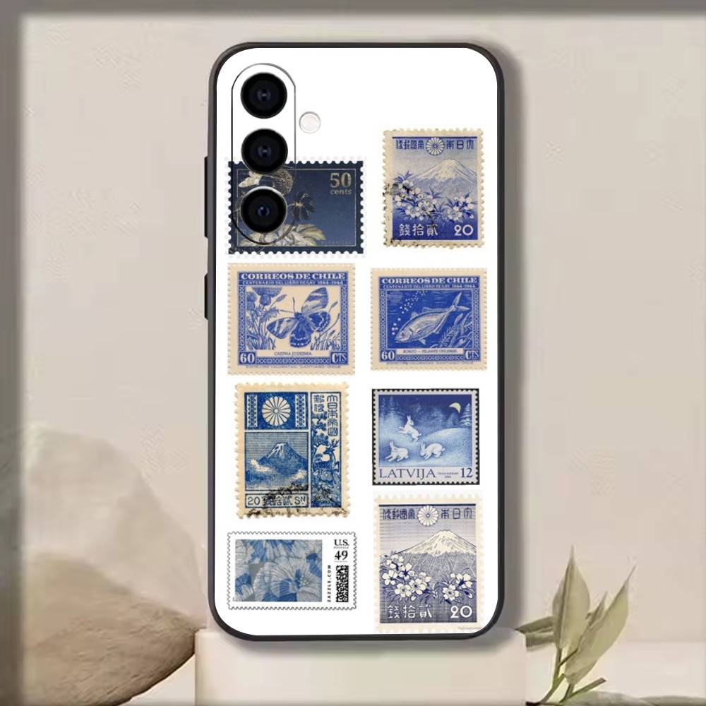 Retro Stamp Phone Case For Samsung Galaxy A73,A72,A71,A70,A53,A52,A51,Soft Silicone Black Cover