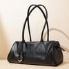 Women's Vintage Waxed Genuine Leather Underarm Bag, Long Cylinder Commuter Shoulder Bag, Baguette Pillow Handbag