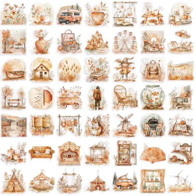 50PCS Cartoon Watercolor Clip Art Stickers Aesthetics Sticker for Laptop Phone Luggage Water Bottle Bicycle Car PET Decals