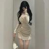 Cozy Long-Sleeve Knitted Dress with Slim Skirt - Perfect for Autumn/Winter