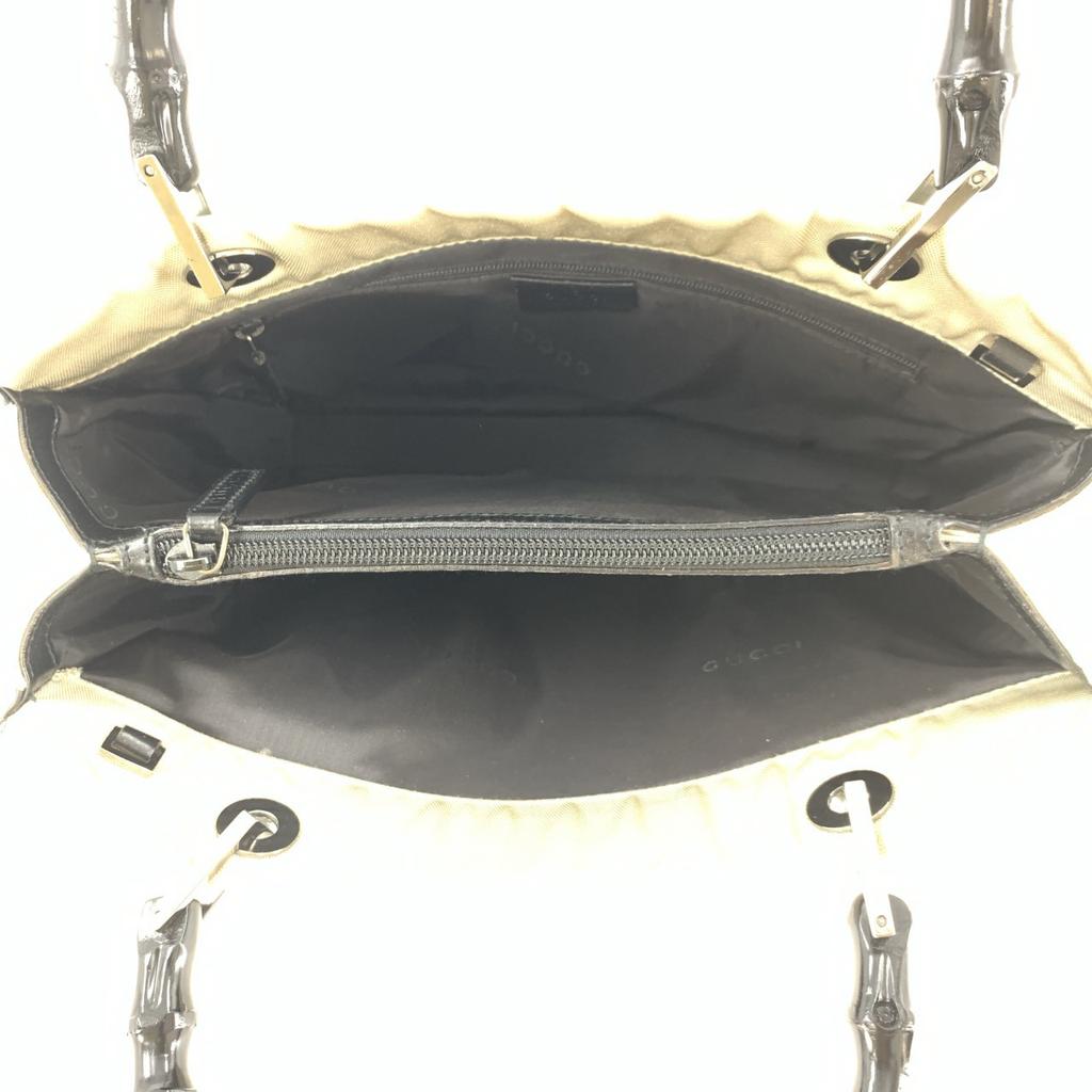 GUCCI Bamboo Handbag Tote Bag Nylon Canvas Leather Beige Ivory White Black 002 1010