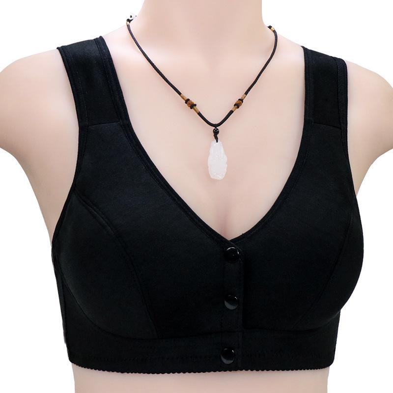 Soutien-gorge en coton doux pour femmes d'âge moyen et personnes âgées, sous-vêtements avec boucle avant, grande taille, sans anneau en acier