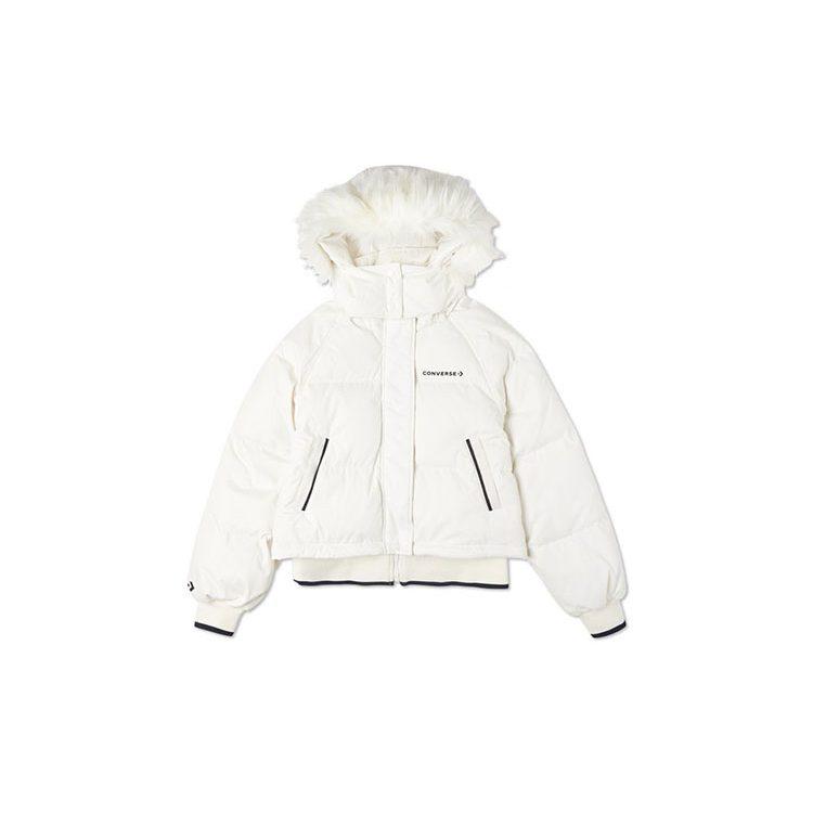 Converse Down Jackets Women's White Hooded Moderate Quilted Down Jacket 10020023-A01
